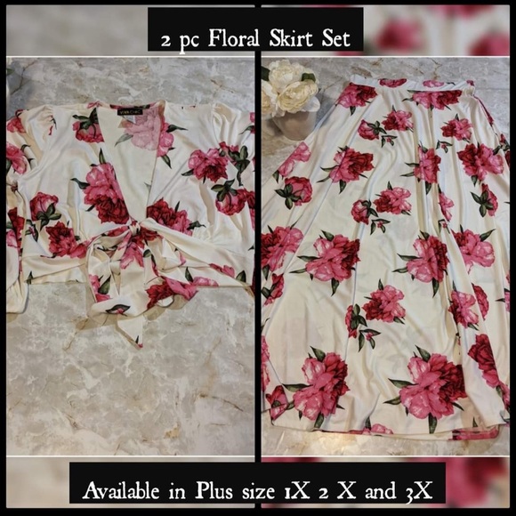 Plus Size -2pc Floral Skirt Set - Picture 4 of 14